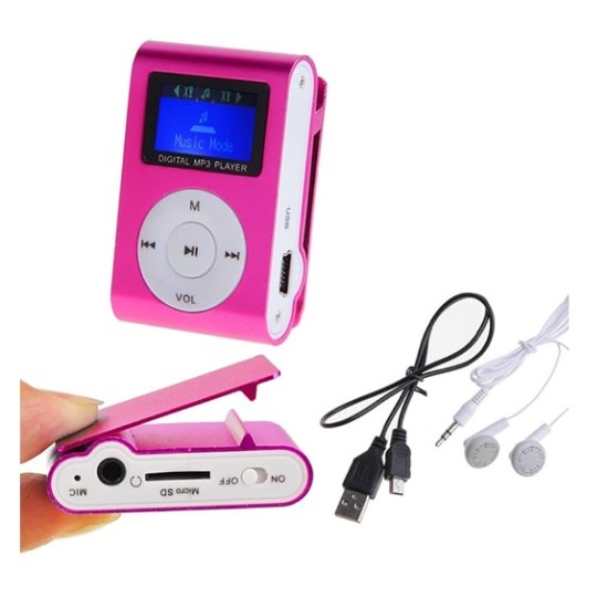 Mini Clip MP3 Music Player Display Pink