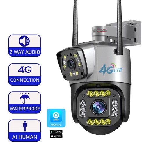 A28 V380 4G Sim Dual Lens ip Cameras Wireless Outdoor Night Vision Waterproof