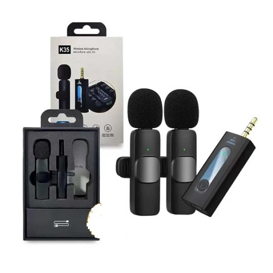 K35 Pro Dual Mic Wireless Microphone 3.5mm Jack