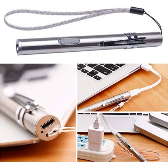 LED Pen Flashlight Rechargable Torch with Clip