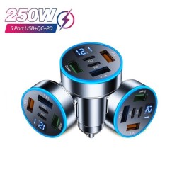 250W Car Charger 5 In 1 Fast Charging Adapter 3USB +2PD