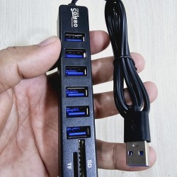 6 Port USB Hub Splitter Multiple Extender TF SD Card