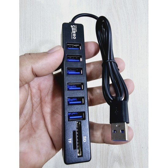 6 Port USB Hub Splitter Multiple Extender TF SD Card