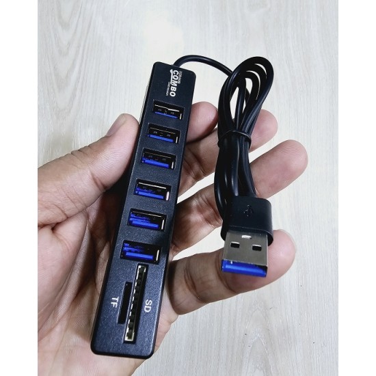 6 Port USB Hub Splitter Multiple Extender TF SD Card