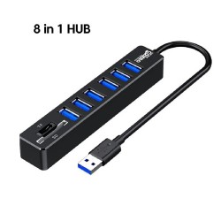 6 Port USB Hub Splitter Multiple Extender TF SD Card