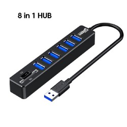 6 Port USB Hub Splitter Multiple Extender TF SD Card