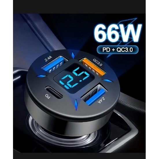 66W Car Charger 4 In 1 Fast Charging 3 USB PD