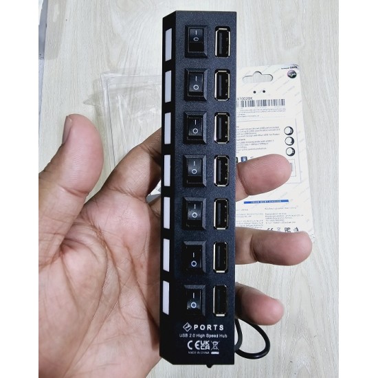 7 Port USB Hub Multiple Expander Hub with Switch 30CM Cable