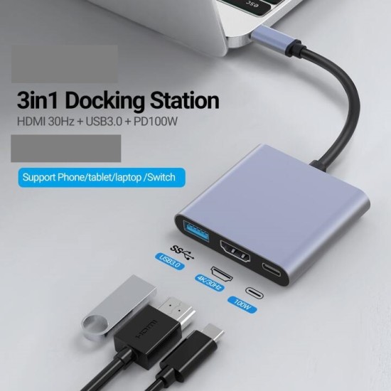 Type-C to HDMI Compatible HUB Adapter PD Charging Dock Station