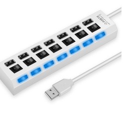 7 Port USB Hub Multiple Expander Hub with Switch White