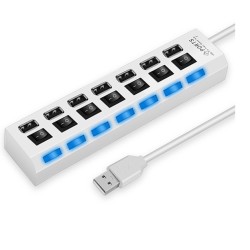 7 Port USB Hub Multiple Expander Hub with Switch White