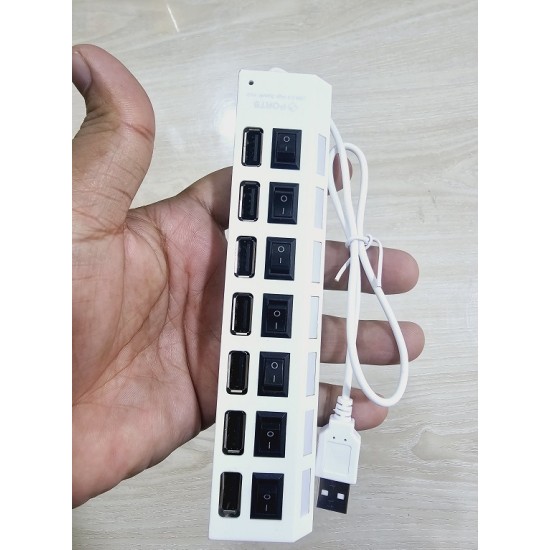 7 Port USB Hub Multiple Expander Hub with Switch White