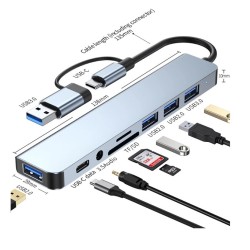 8-IN-2 USB HUB 3.0 USB Type-C Dock Station USB Splitter Type C to USB OTG Adapter