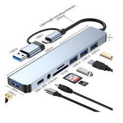 8-IN-2 USB HUB 3.0 USB Type-C Dock Station USB Splitter Type C to USB OTG Adapter