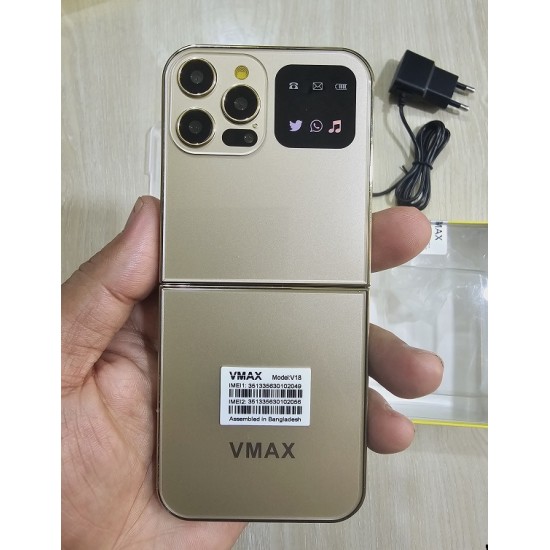 Vmax V18 Fold Mobile Phone With Back Cover Gold