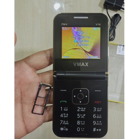 Vmax V18 Fold Mobile Phone With Back Cover Gold