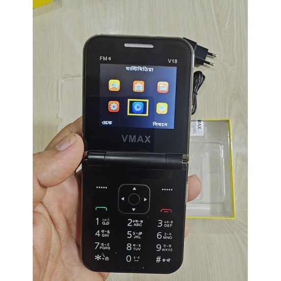 Vmax V18 Fold Mobile Phone With Back Cover Gold