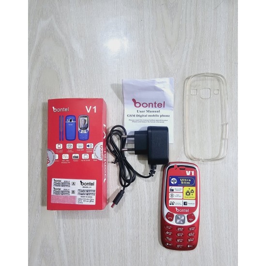 Bontel V1 Ultra Slim Phone Metal Body With Cover Red