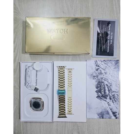 A2858 Ultra Smartwatch Bluetooth Calling With A-pple Logo Metal Strip - Gold Edition