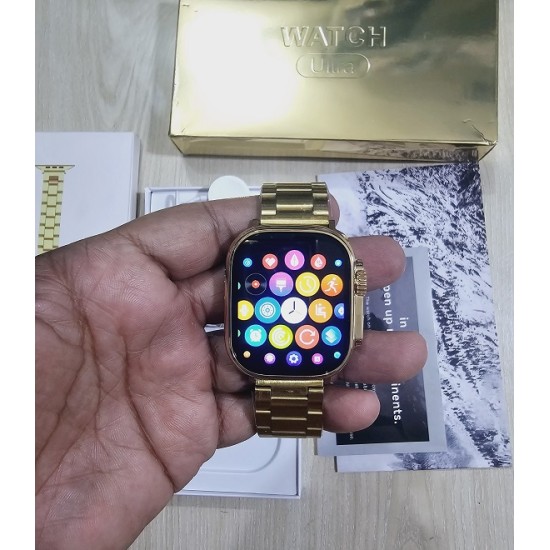 A2858 Ultra Smartwatch Bluetooth Calling With A-pple Logo Metal Strip - Gold Edition