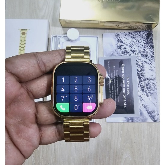 A2858 Ultra Smartwatch Bluetooth Calling With A-pple Logo Metal Strip - Gold Edition