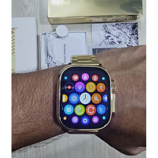 A2858 Ultra Smartwatch Bluetooth Calling With A-pple Logo Metal Strip - Gold Edition