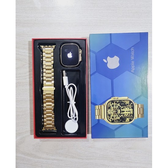 AR29 Ultra Smartwatch Calling Watch With A-pple Logo Metal Strip - Gold Edition