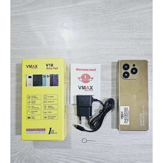 Vmax V18 Notepad Fold Phone With Warranty Gold