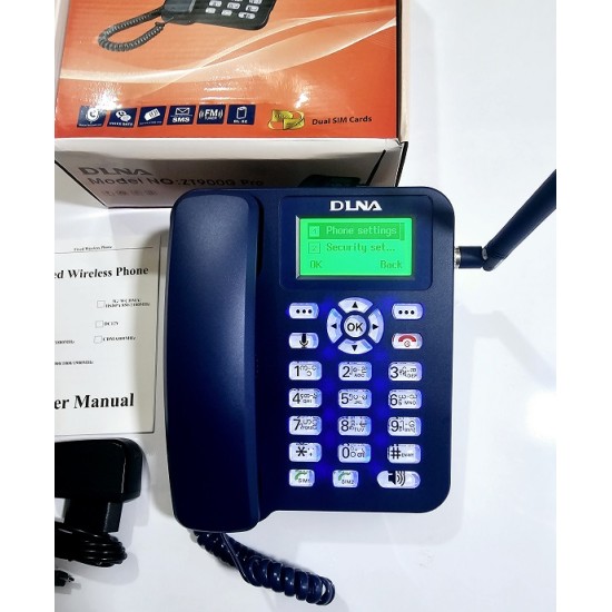 DLNA ZT900 Pro Land Phone Dual Sim FM Radio Blue