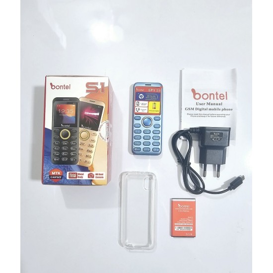 Bontel S1 Super Slim Mini Feature Phone With Cover Blue