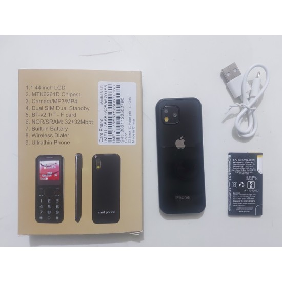 A1B Mini Card Phone With A-pple Logo Bluetooth Dialer Black