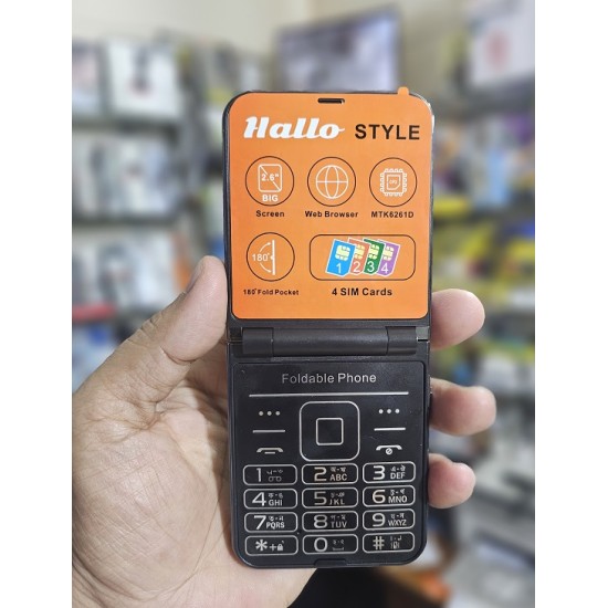 Hallo Style Foldable Phone Four Sim Warranty Black