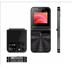 i15 Pro Flip Fold Phone Dual Sim With Cover Black