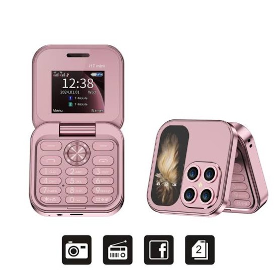 i17 Mini Flip Phone 2 SIM Rose Gold