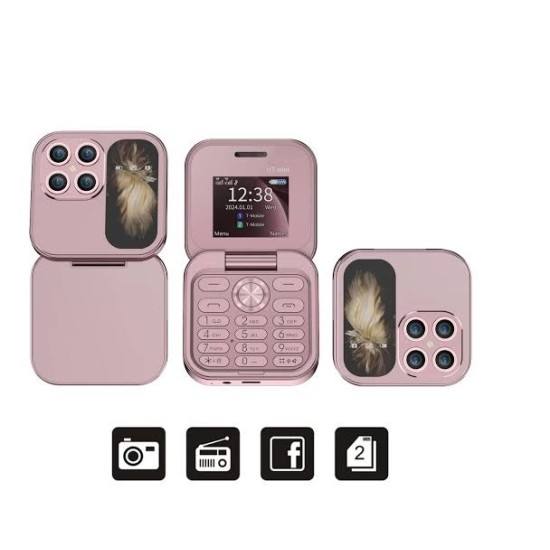 i17 Mini Flip Phone 2 SIM Rose Gold