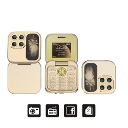 i17 Mini Flip Phone 2 SIM Gold