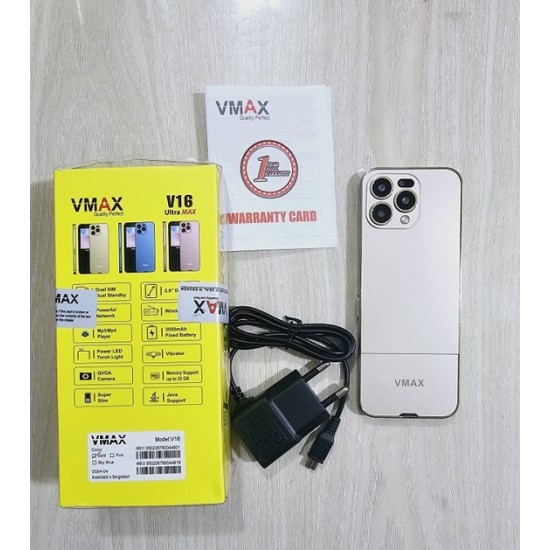 Vmax V16 Ultra Max Touch Button Phone Gold Warranty