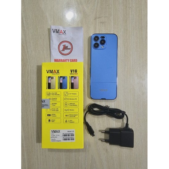 Vmax V16 Ultra Max Touch Button Phone Dual Sim Warranty Blue