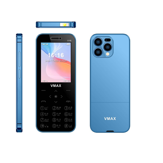 Vmax V16 Ultra Max Touch Button Phone Dual Sim Warranty Blue