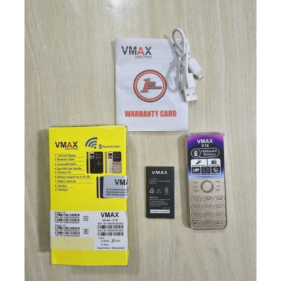 Vmax V18 Mini Card Phone Gold Dual Sim Warranty