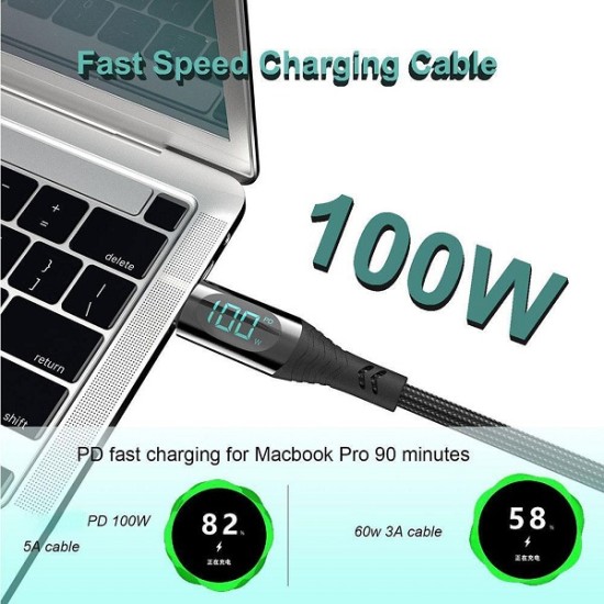 100W LED Display PD Fast Charging Cable Housing Nylon Cable