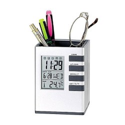 Cube Pen Holder with Digital LCD Alarm Clock