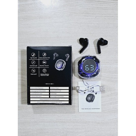 AR58 TWS Wireless Bluetooth Headphone LED Display Transparent