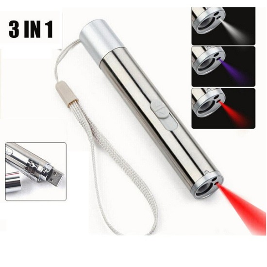 3 in 1 USB Green Laser Pointer Torch UV Light