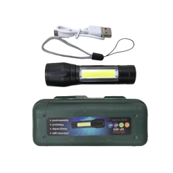 GF009 LED Flashlight COB Rechargeable Zoom Focus